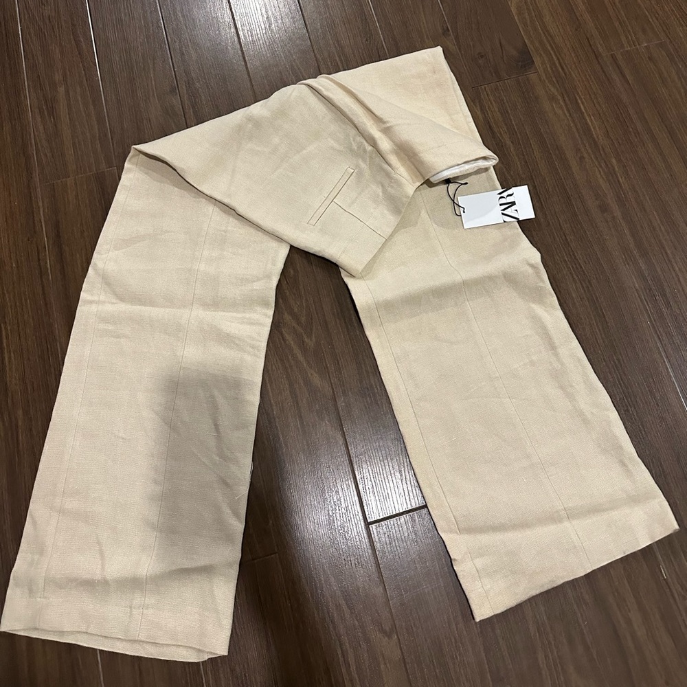 Zara tan high waisted tapered wait pants
